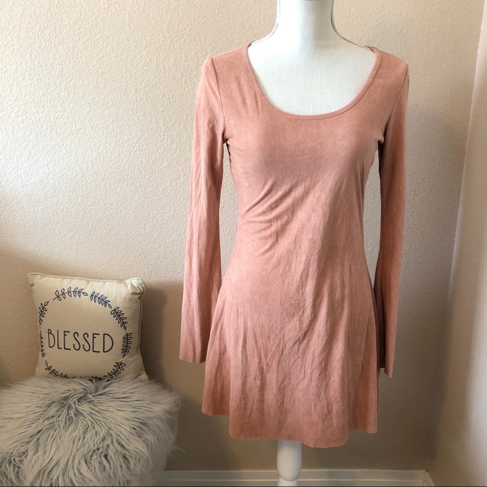 los angeles salmon Faux/suede long sleeve dress